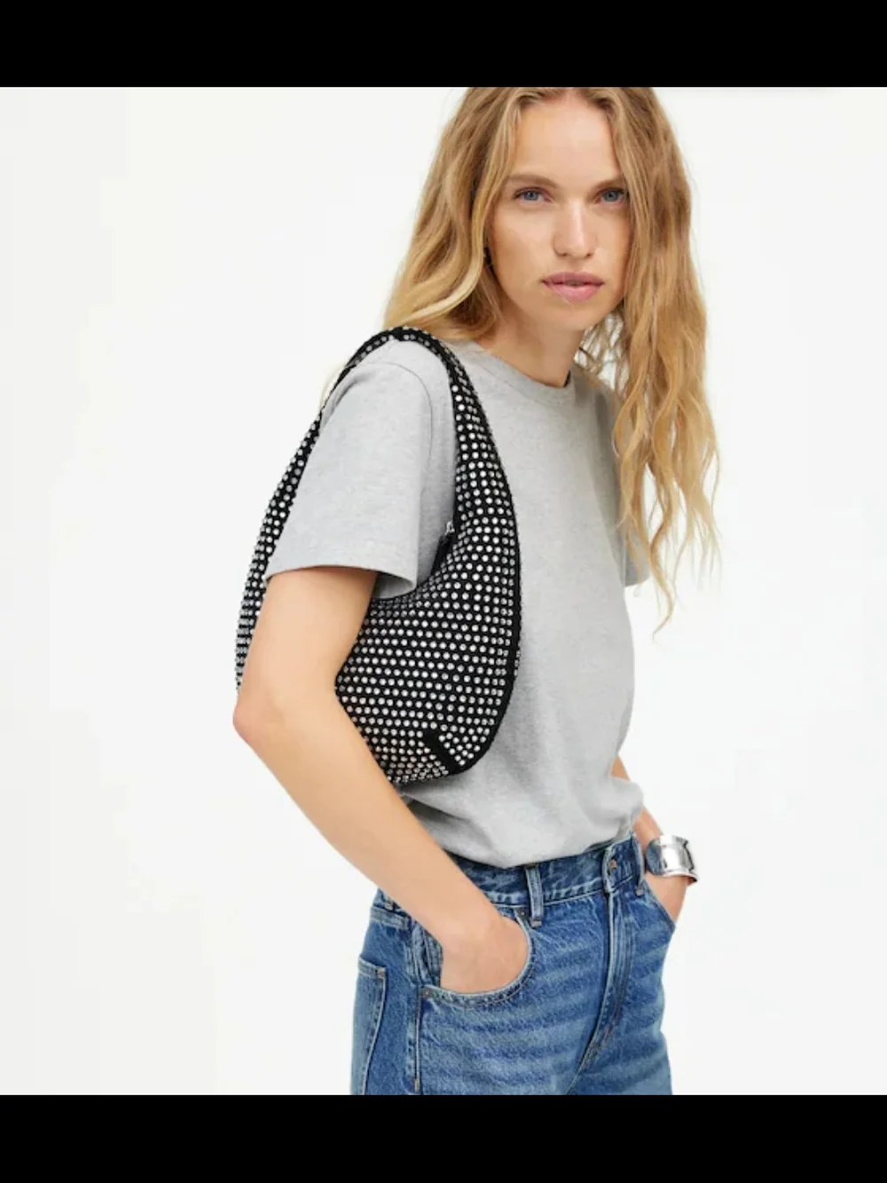 Madewell Black Rhinestone-Studded Hobo Shoulder Bag